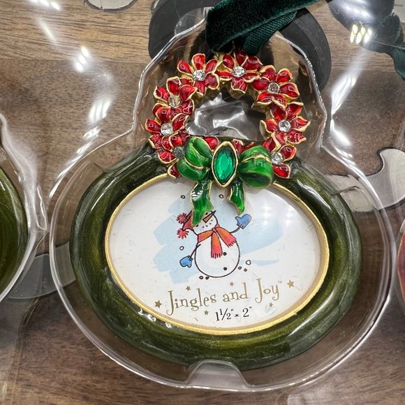 Jingles and Joy Set of 3 Christmas Picture Frame Ornaments Tree Bells Wreath - Picture 3 of 9